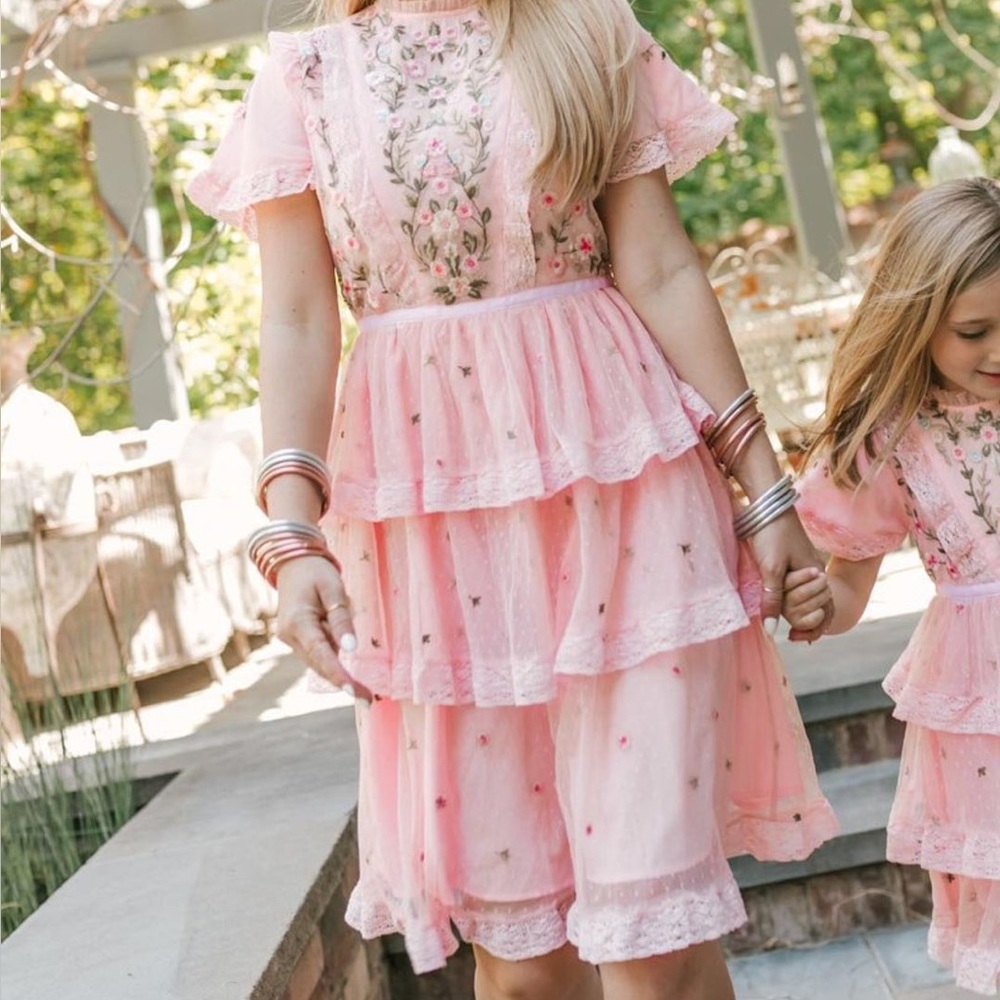 Ivy City Ruffle Lace Tiered Floral and Ivy Embroidered Dress 2X